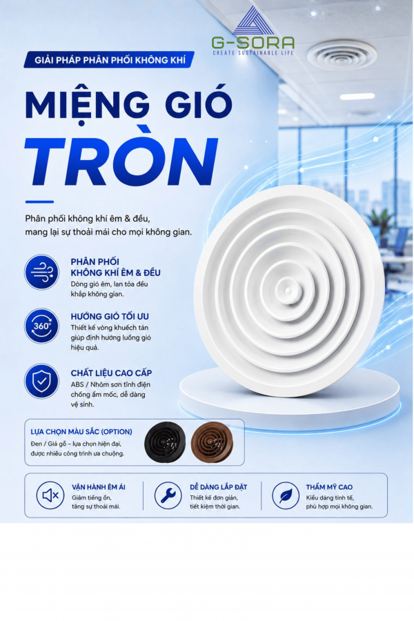 Miệng gió khuếch tán tròn nhựa ABS